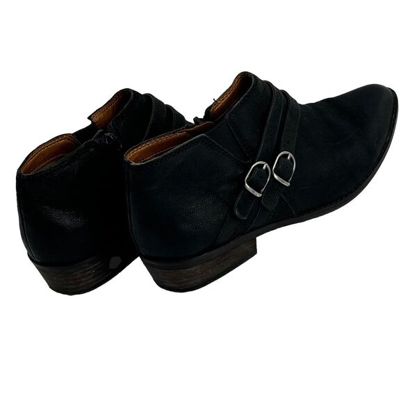 Lucky Brand Ankle Black Pebble Leather Pointed Toe Stacked Heel Boots Bootie 8.5 - Picture 2 of 8